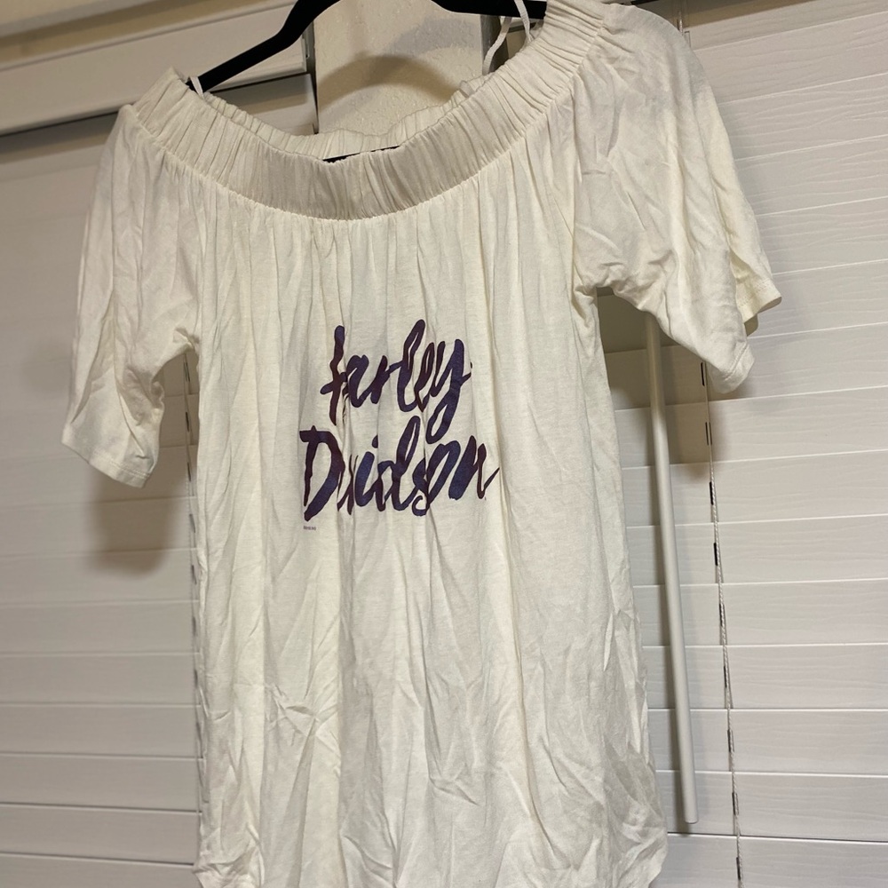 Harley-Davidson Cream Off-Shoulder Tee